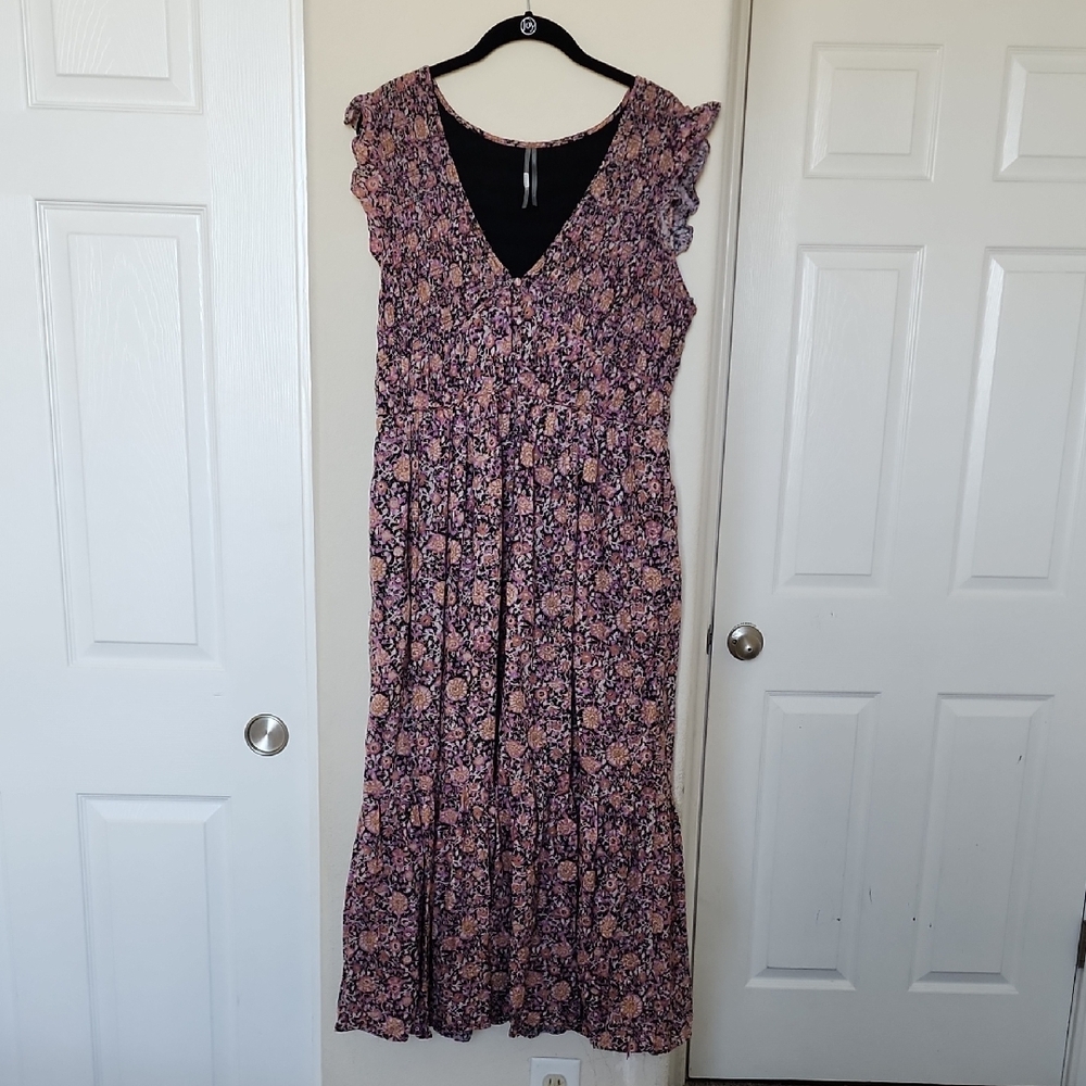 Anthropologie Peregrine Smocked Boho Floral Dress L